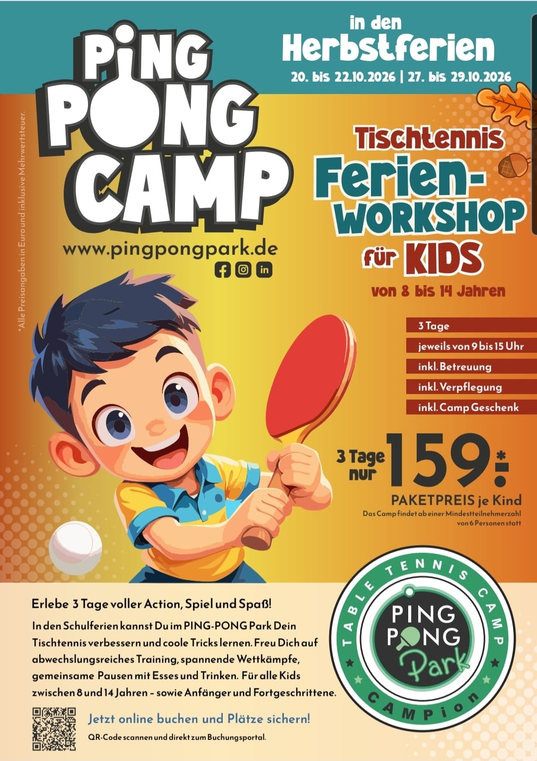 Tischtennis-Ferien-Workshop im PING PONG Park