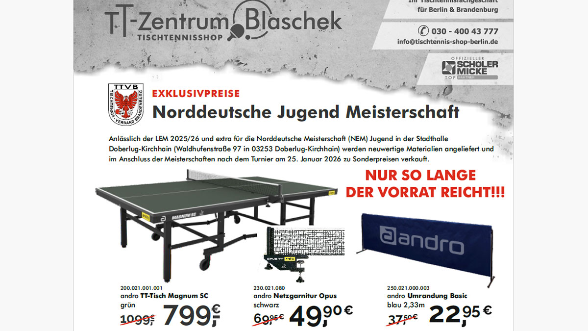 EXKLUSIVPREISE Norddeutsche Jugend Meisterschaft