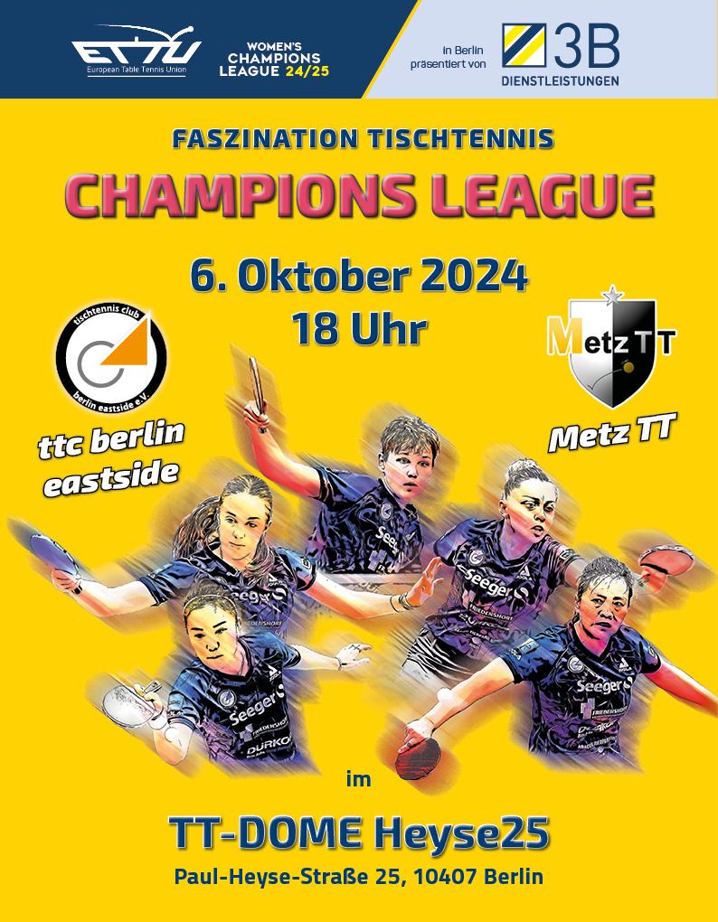 Der ttc berlin eastside lädt ein zum Champions League Kracher gegen Metz TT